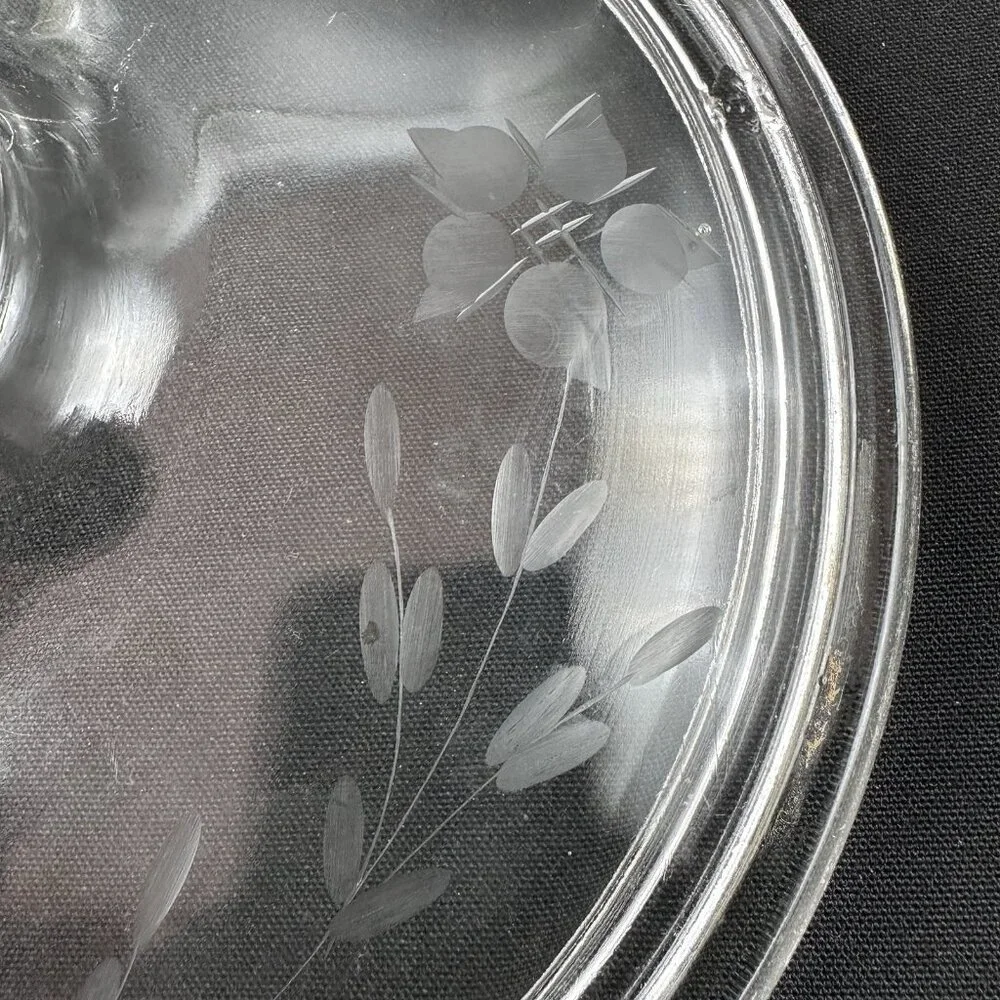 Vtg Pyrex Clear Glass Casserole w/ Etched Floral Lid 023 1.5 QT 623-C 1950s-60s